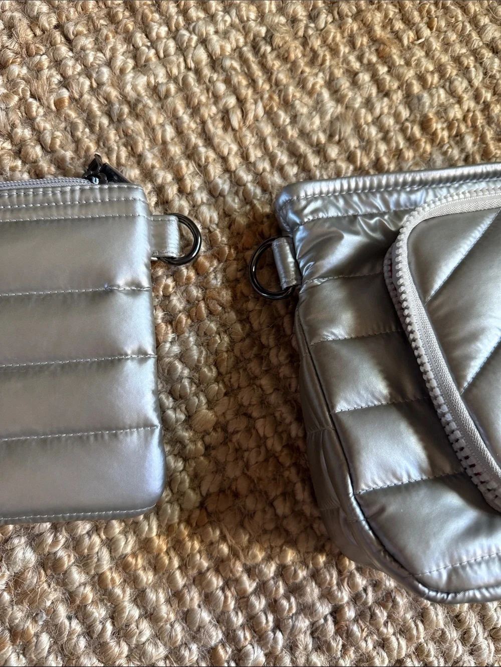 ⚜️ THINK ROLYN CROSSBODY BUM BAG W/ EXTRA POUCH METALLIC SILVER/ORANGE LINING ⚜️